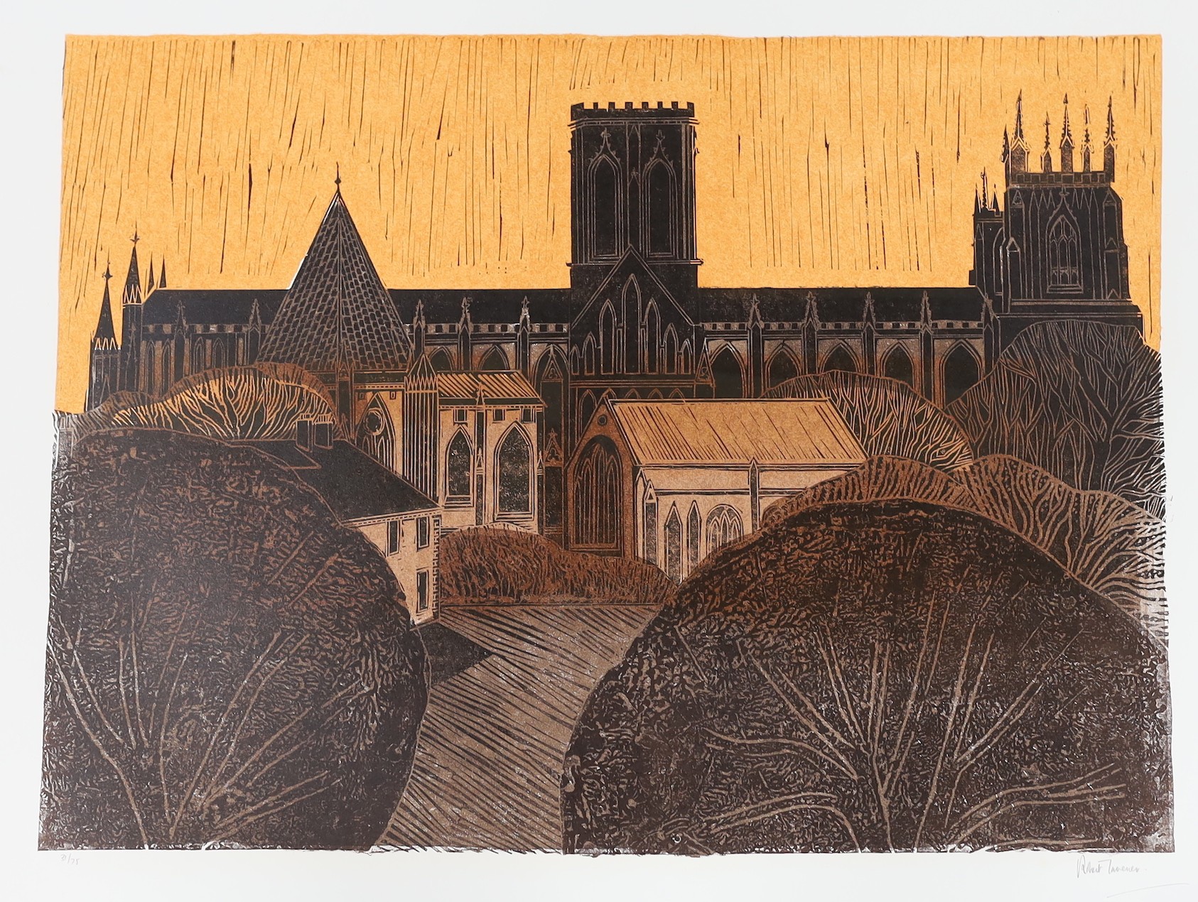 Robert Tavener (1920-2004), linocut, Canterbury, signed in pencil, 31/75, 59 x 76cm, unframed